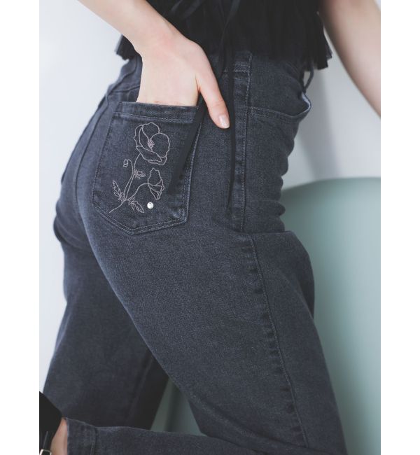 dazzlin「【久間田琳加コラボ】バックエンブロイダリーストレートデニムパンツ」|デニム|