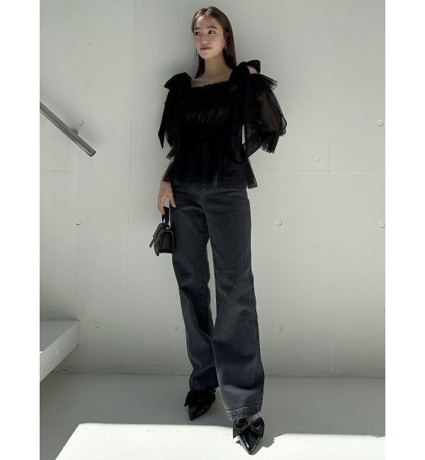 dazzlin「【久間田琳加コラボ】バックエンブロイダリーストレートデニムパンツ」|デニム|