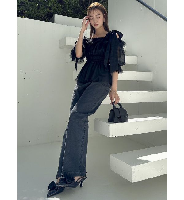 dazzlin「【久間田琳加コラボ】バックエンブロイダリーストレートデニムパンツ」|デニム|