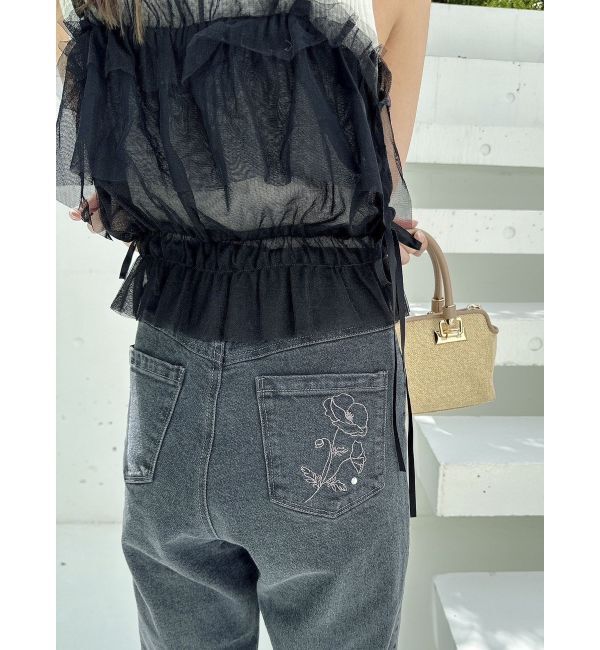 dazzlin「【久間田琳加コラボ】バックエンブロイダリーストレートデニムパンツ」|デニム|