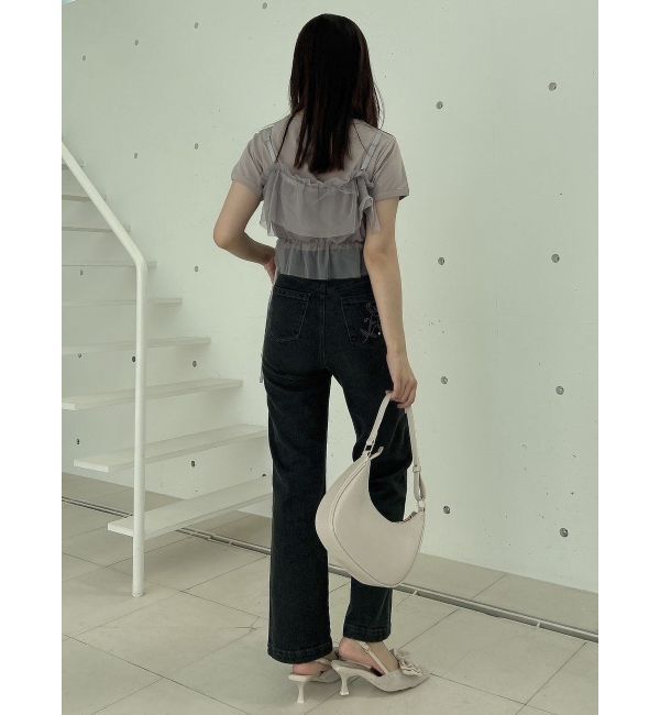 dazzlin「【久間田琳加コラボ】バックエンブロイダリーストレートデニムパンツ」|デニム|