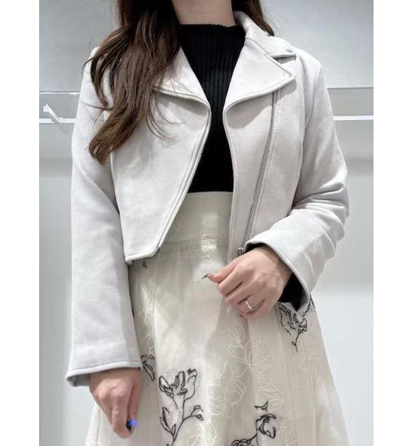 MERCURYDUO「フェイクスエードコンパクトライダースジャケット」|ライダースジャケット|ライトグレー