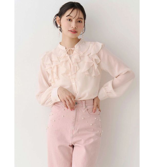 MERCURYDUO「シフォンロングスリーブラッフルブラウス」|シャツ・ブラウス|