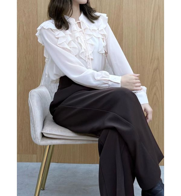 MERCURYDUO「シフォンロングスリーブラッフルブラウス」|シャツ・ブラウス|