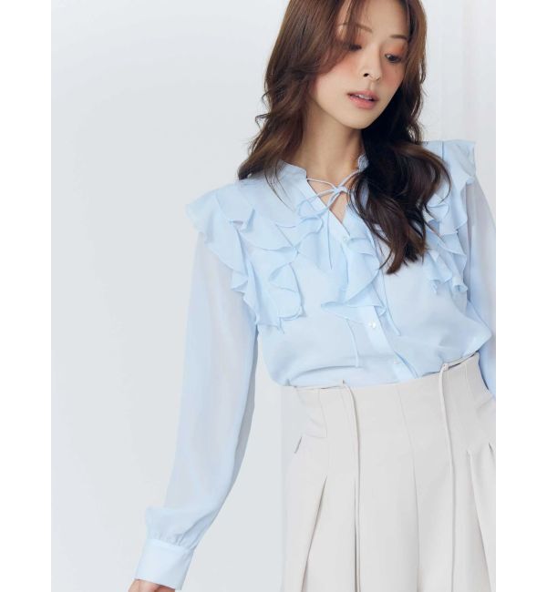 MERCURYDUO「シフォンロングスリーブラッフルブラウス」|シャツ・ブラウス|