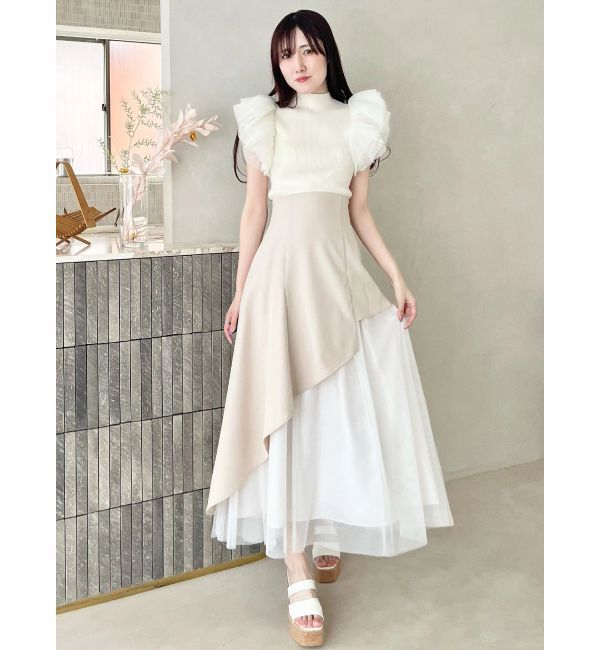 MERCURYDUO「異素材使いアシメフレアスカート」|スカート|