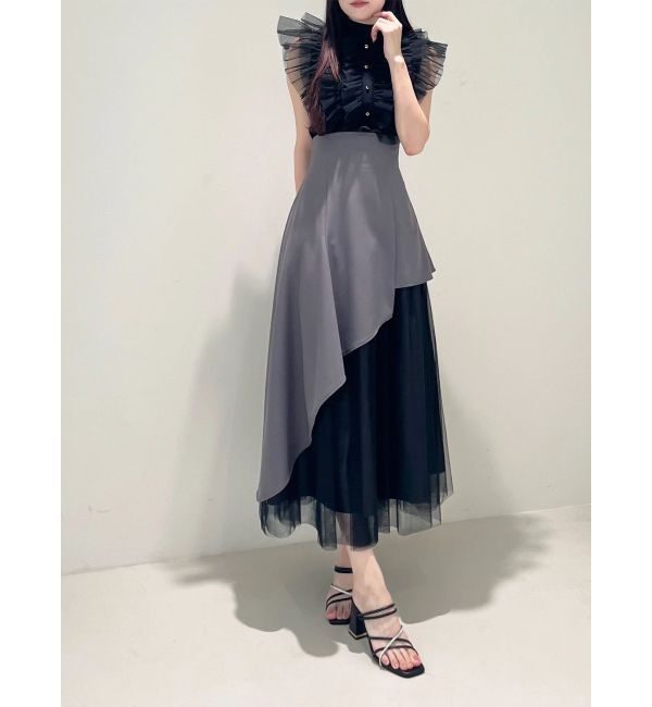 MERCURYDUO「異素材使いアシメフレアスカート」|スカート|