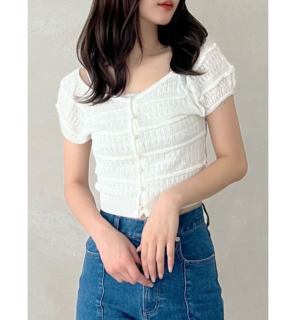 MERCURYDUO「スカシアミカーデニット」|カーディガン|オフホワイト