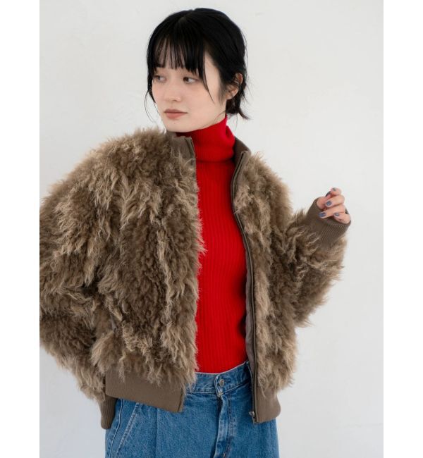 Ungrid「ミックスファーショートブルゾン」|ブルゾン・スタジャン|ブラウン