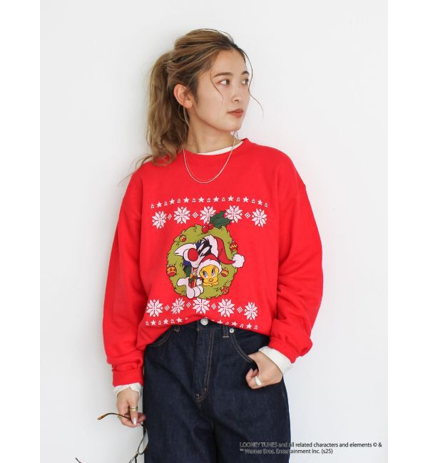 Ungrid「クリスマスプリントスウェット」|スウェット・ジャージ|レッド