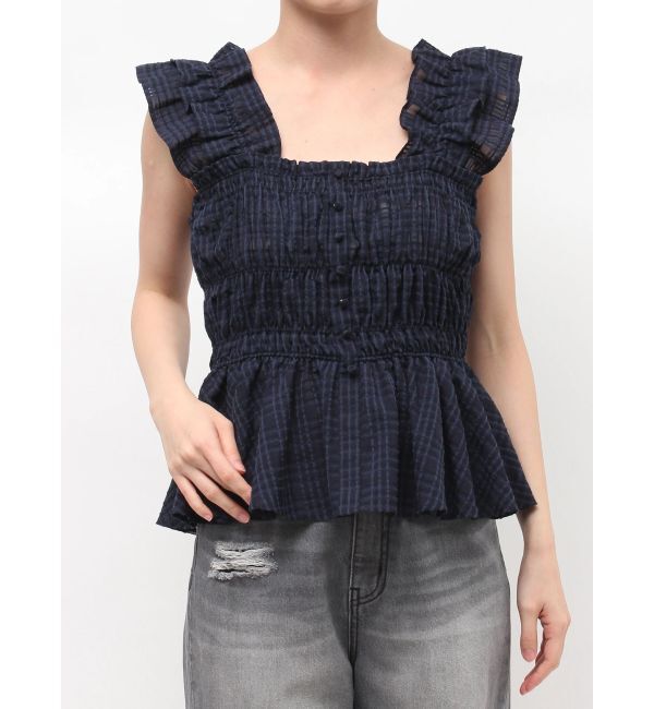 LAGUNAMOON「シアーチェックシャーリングブラウス」|シャツ・ブラウス|
