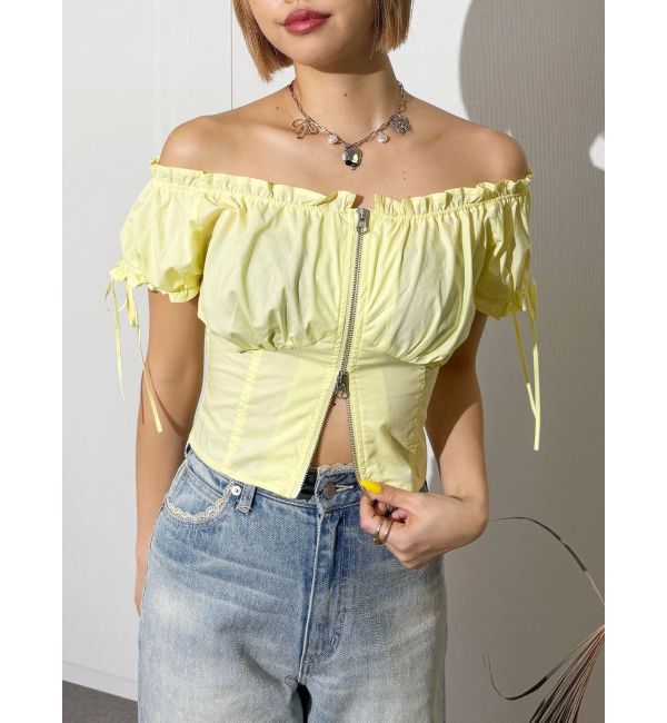 EVRIS「フロントジップリボンオフショルブラウス」|シャツ・ブラウス|