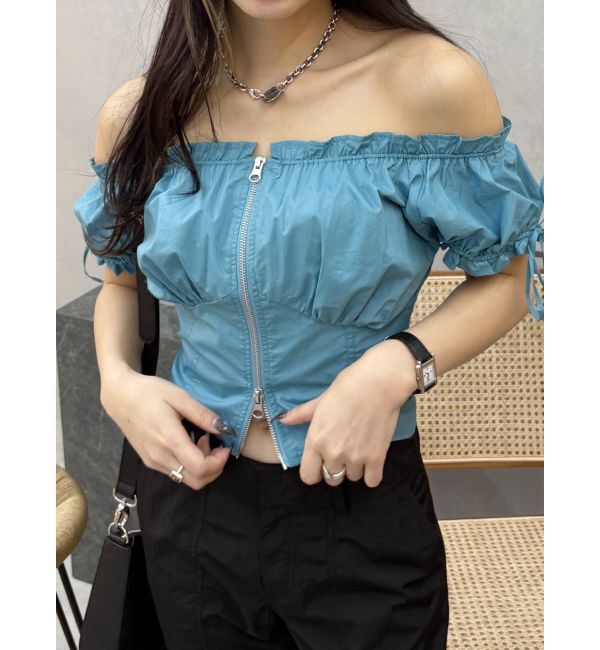 EVRIS「フロントジップリボンオフショルブラウス」|シャツ・ブラウス|