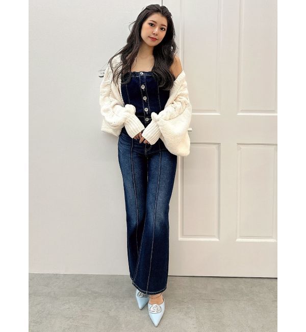 GYDA「BACKリボンデニムロンパース」|オールインワン|