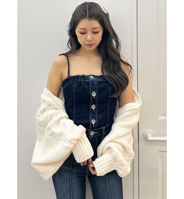 GYDA「BACKリボンデニムロンパース」|オールインワン|