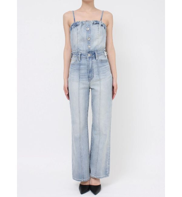GYDA「BACKリボンデニムロンパース」|オールインワン|
