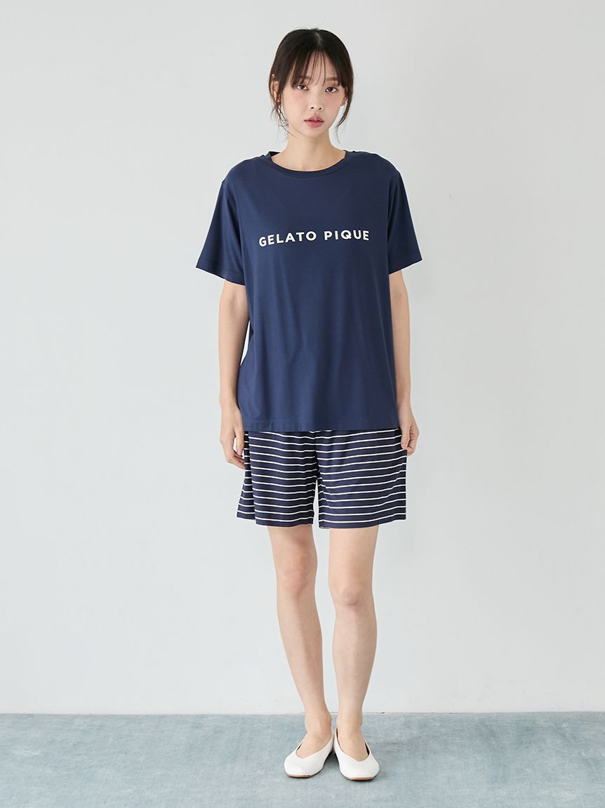 gelato pique「レーヨンロゴTシャツ&ボーダーハーフパンツセット」|ルームウェア|