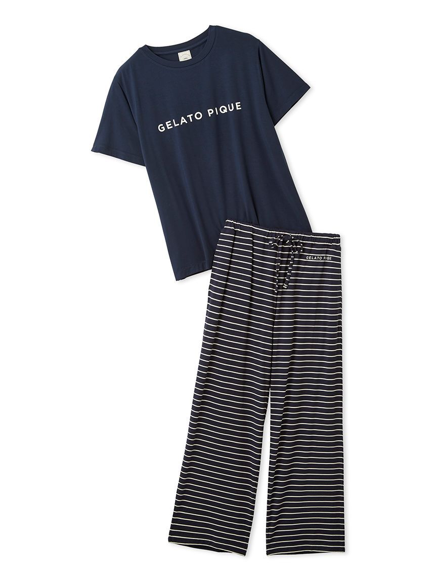 gelato pique「レーヨンロゴTシャツ&ボーダーロングパンツセット」|ルームウェア|