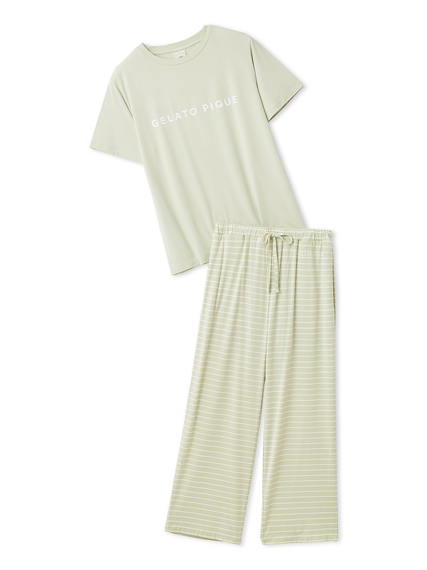 gelato pique「レーヨンロゴTシャツ&ボーダーロングパンツセット」|ルームウェア|LIME