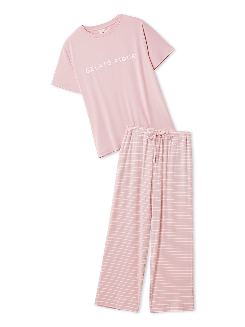 gelato pique「レーヨンロゴTシャツ&ボーダーロングパンツセット」|ルームウェア|PNK