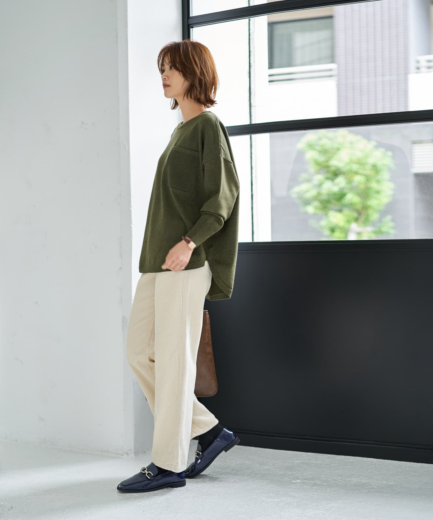 STYLE DELI「胸ポケット裾ラウンドニットトップス」|ニット・セーター|