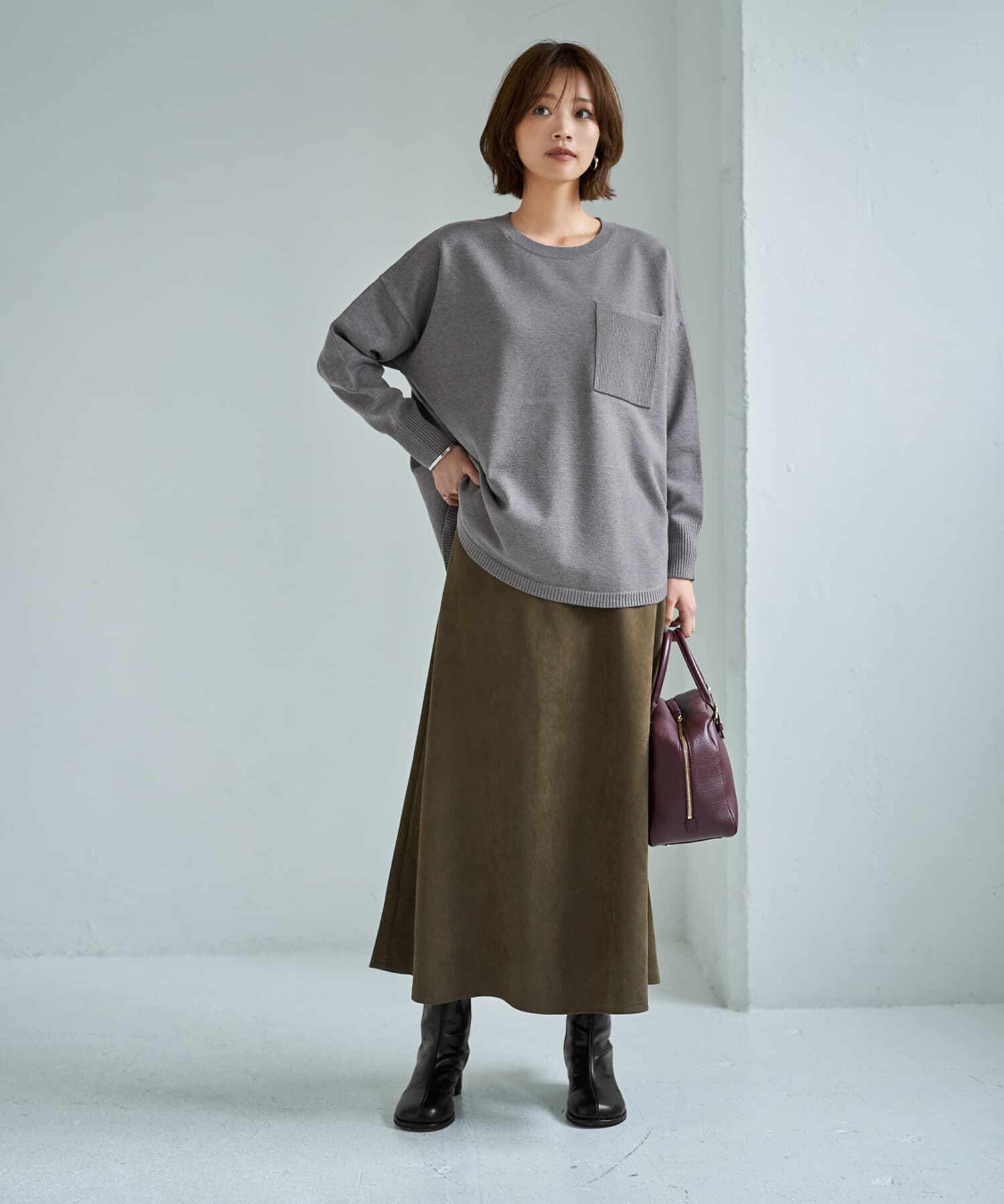 STYLE DELI「胸ポケット裾ラウンドニットトップス」|ニット・セーター|