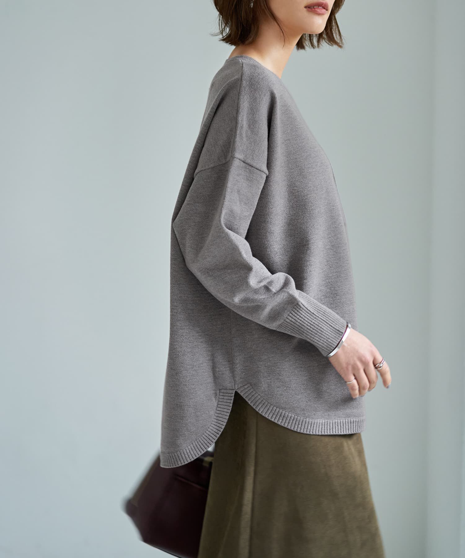 STYLE DELI「胸ポケット裾ラウンドニットトップス」|ニット・セーター|