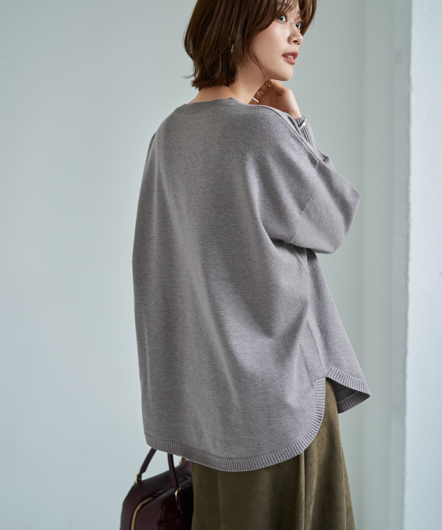 STYLE DELI「胸ポケット裾ラウンドニットトップス」|ニット・セーター|