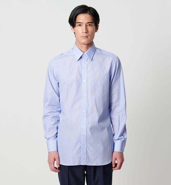 UNITED ARROWS「ALBINI ピンストライプ ラウンド レギュラーカラーシャツ」|シャツ・ブラウス|