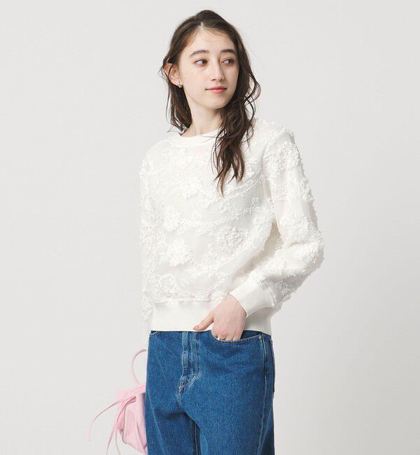 UNITED ARROWS「エンブロイダリーフラワー メッシュ ニット」|ニット・セーター|