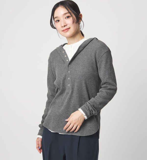UNITED ARROWS green label relaxing「【WEB限定】＜at ease＞ワッフル フード ロングスリーブ カットソー」|Tシャツ・カットソー|DK.GRAY