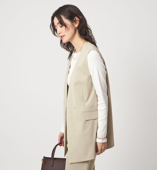 UNITED ARROWS green label relaxing「［size SHORTあり］サラフール ノーラペル ジレ ストレッチ UVカット」|ノーカラージャケット|