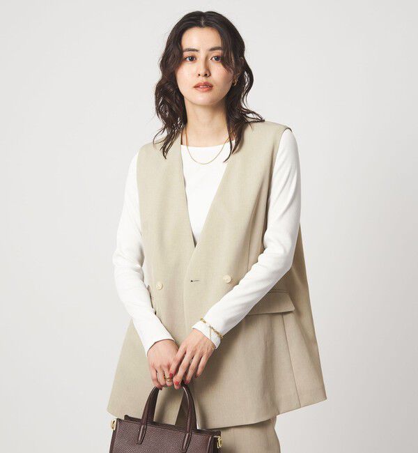 UNITED ARROWS green label relaxing「［size SHORTあり］サラフール ノーラペル ジレ ストレッチ UVカット」|ノーカラージャケット|