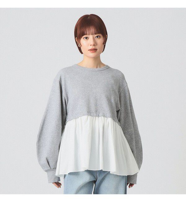 Ray BEAMS 「ギャザー キリカエ スウェット クルーネック トップス」|スウェット・ジャージ|