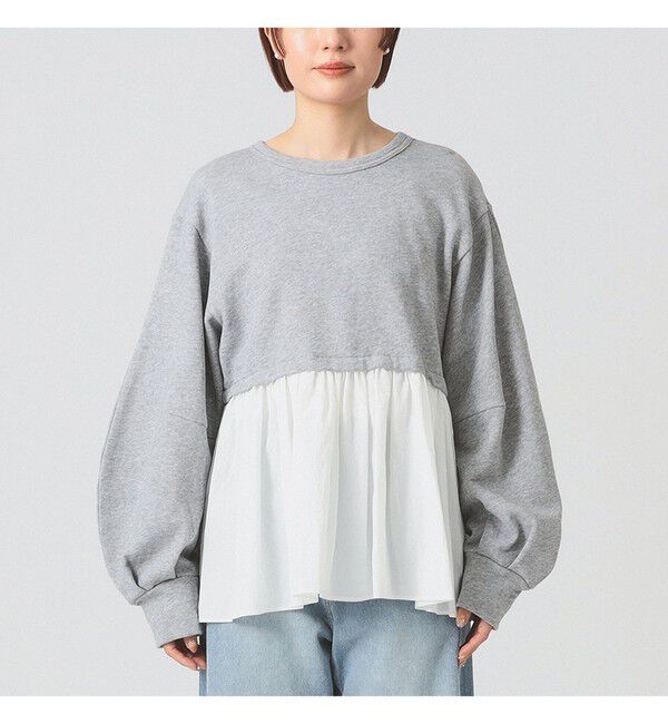 Ray BEAMS 「ギャザー キリカエ スウェット クルーネック トップス」|スウェット・ジャージ|