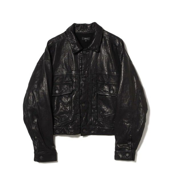 BEAMS「シープレザー ショート ジャケット」|ブルゾン・スタジャン|BLACK