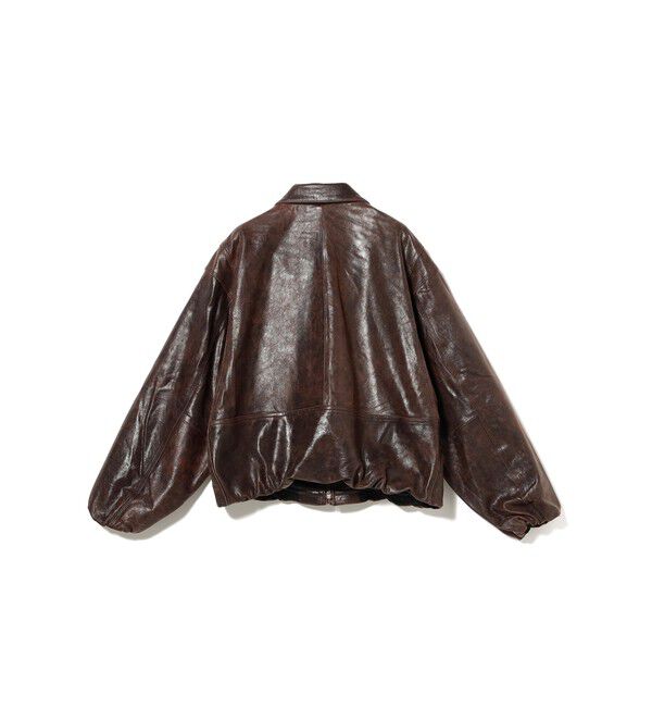 BEAMS「ワイドショートフィット ゴートレザー ジップブルゾン」|ブルゾン・スタジャン|