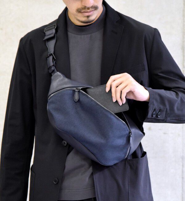 SHIPS「SHIPS: シュリンクレザー &times; ファブリック コンビ ウエスト バッグ (ボディバッグ)」|ショルダー・メッセンジャー|