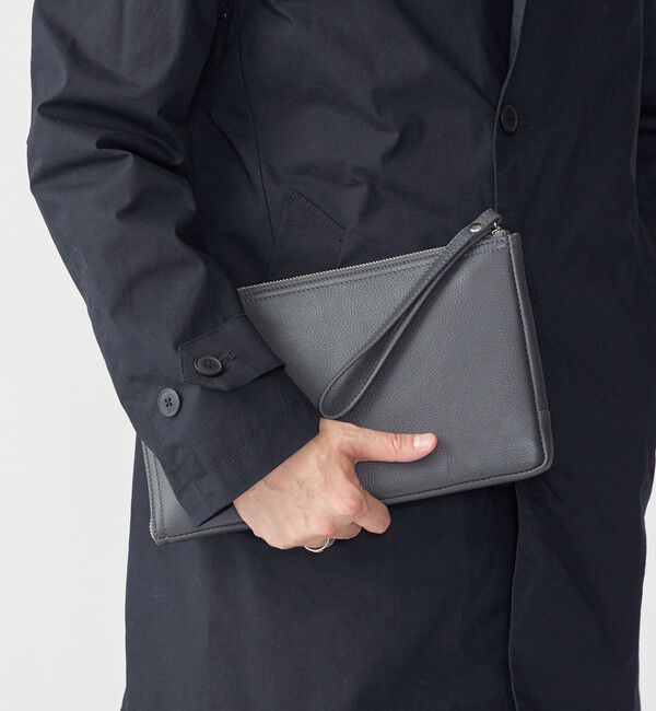 SHIPS「SHIPS: スマート レザー クラッチバッグ」|クラッチバッグ|ダークグレー