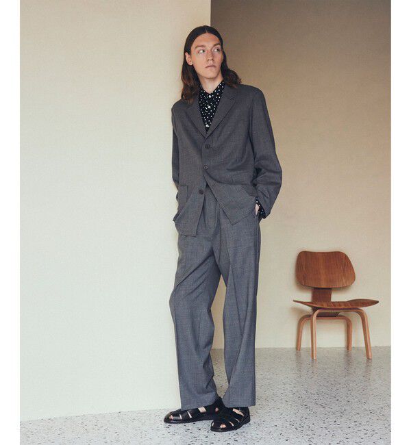 SHIPS「BATEAUX DE SHIPS: スーパー100&rsquo;Sウール トロピカル ワイドイージートラウザーズ」|チノ|チャコールグレー