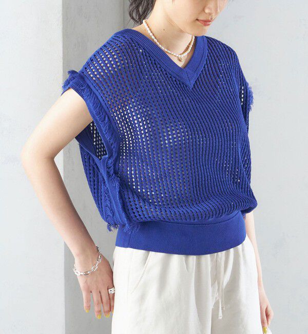 SHIPS for women「〈手洗い可能〉メッシュ 編み 前後 ２WAY ニット ベスト ◇」|ベスト・ジレ|ブルー