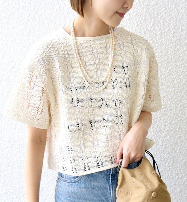 SHIPS for women「〈手洗い可能〉ローゲージ ラッセル 半袖 TEE」|Tシャツ・カットソー|オフホワイト