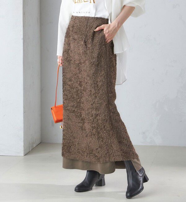 SHIPS for women「〈手洗い可能〉ジャカード ヘム フレア レイヤード スカート」|スカート|ブラウン