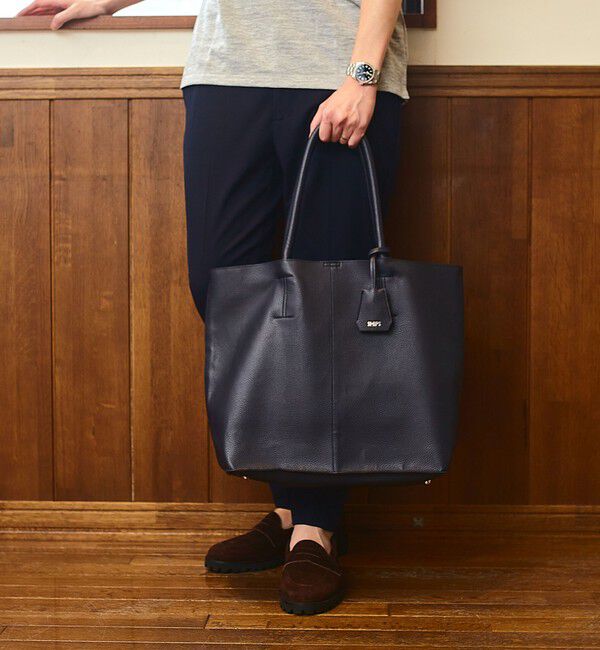 SHIPS「【WEB限定】SHIPS: 合成皮革 ビズ トート バッグ (クラッチバッグ付き)」|トートバッグ|ネイビー