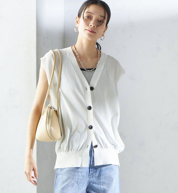 SHIPS for women「〈接触冷感 / 手洗い可能〉アイスコットン フレンチ スリーブ ジレ カーディガン」|ベスト・ジレ|