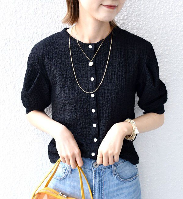 SHIPS for women「【WEB限定】〈手洗い可能〉バンピー シャーリング 5分袖 カーディガン」|カーディガン|