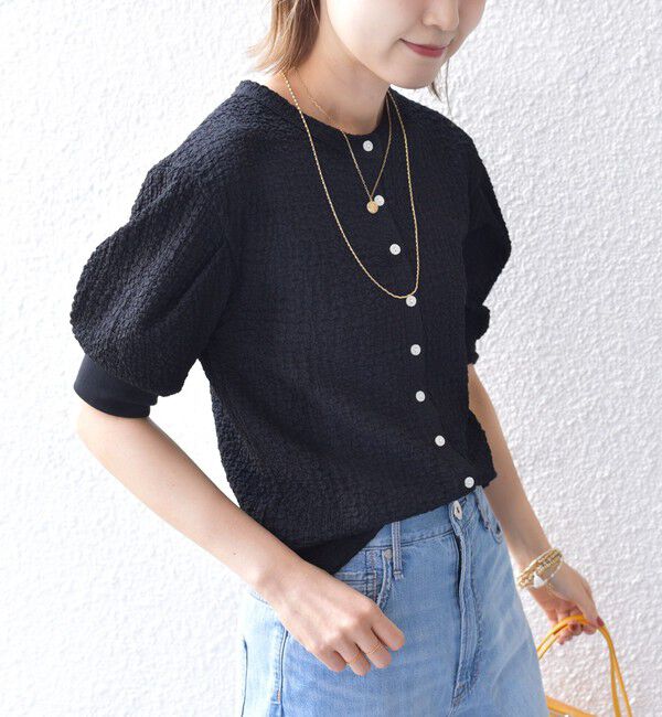 SHIPS for women「【WEB限定】〈手洗い可能〉バンピー シャーリング 5分袖 カーディガン」|カーディガン|