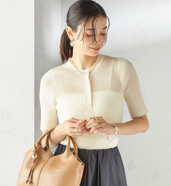 SHIPS for women「〈手洗い可能〉ラミー混 シアー ヘンリー ネック ニット」|ニット・セーター|