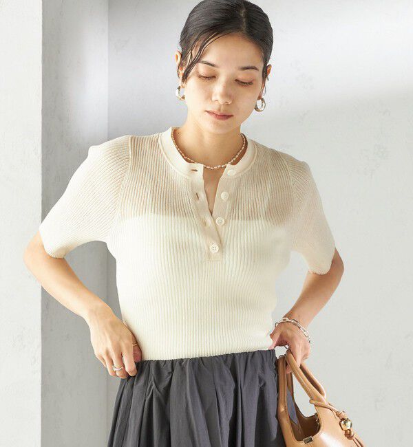 SHIPS for women「〈手洗い可能〉ラミー混 シアー ヘンリー ネック ニット」|ニット・セーター|