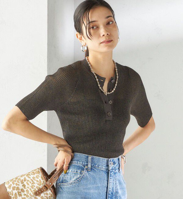 SHIPS for women「〈手洗い可能〉ラミー混 シアー ヘンリー ネック ニット」|ニット・セーター|